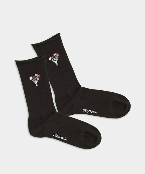 dilly socks Notre chaussettes pour femmes: Black Bouquet