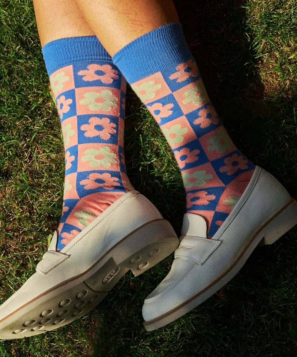 Blumenmuster Socken mit Schachmotiv für Hippies