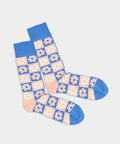Blumenmuster Socken mit Schachbrett Design kräftige Farben