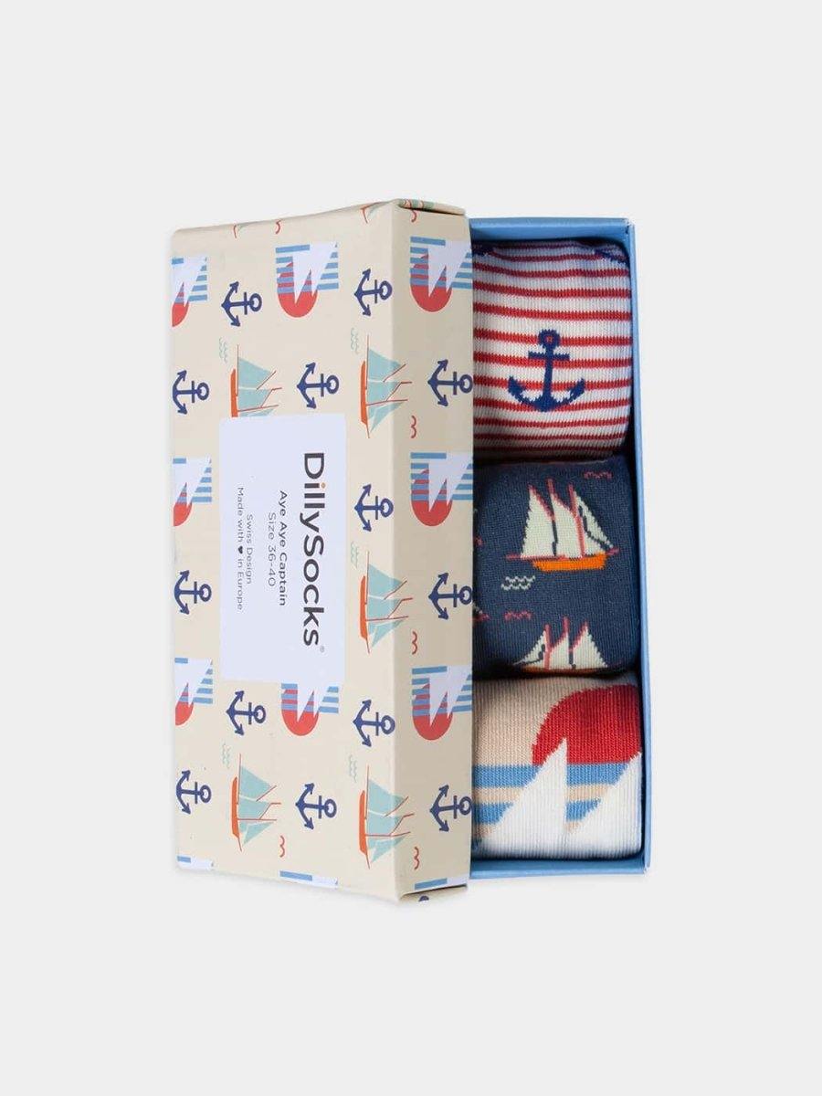 Socken - Geschenkbox Aye, Aye, Captain! (3er Box) von DillySocks