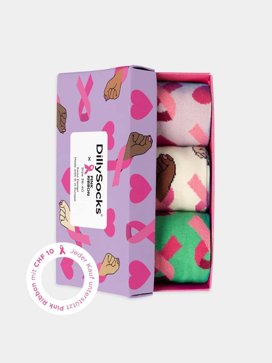Socken Pink Ribbon (3er Box) von DillySocks