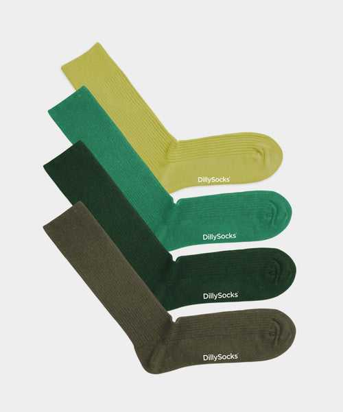 dilly socks Notre jeux de chaussettes: Ribbed Just Green (pack de 4)